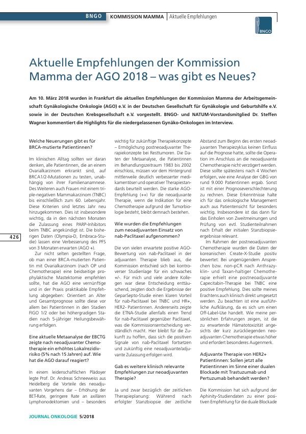 Aktuelle Empfehlungen AGO Kommission Mamma 2018