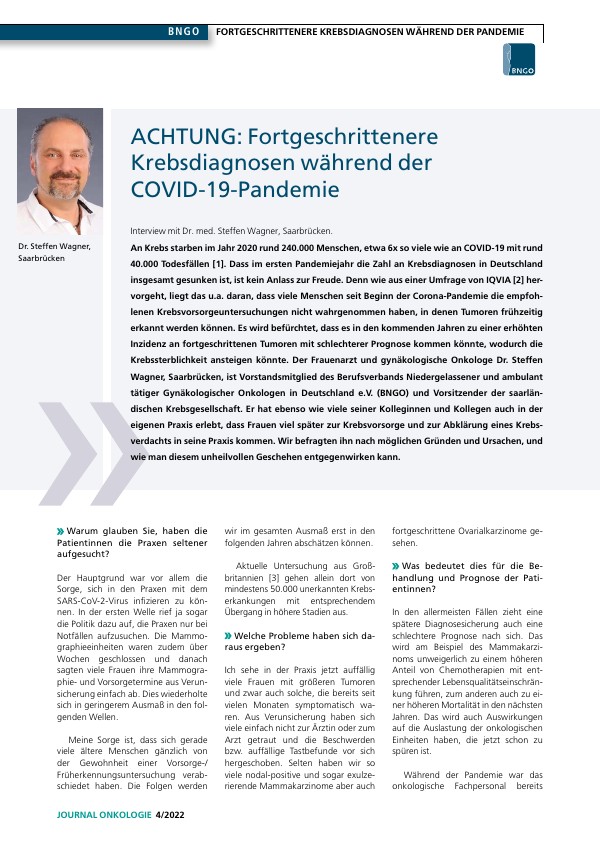 COVID-19-Pandemie: Fortgeschrittenere Krebsdiagnosen